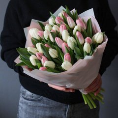 33шт розово-белых тюльпанов